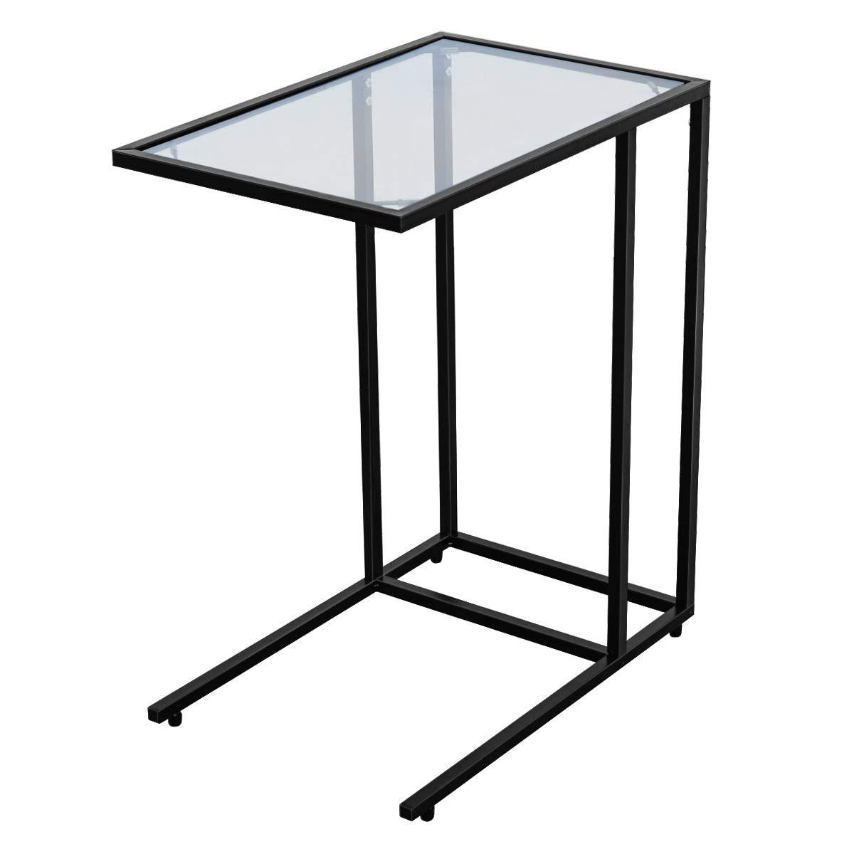 TANGKULA Table d'appoint de canapé, Table d'appoint en C avec plateau en verre et cadre en acier